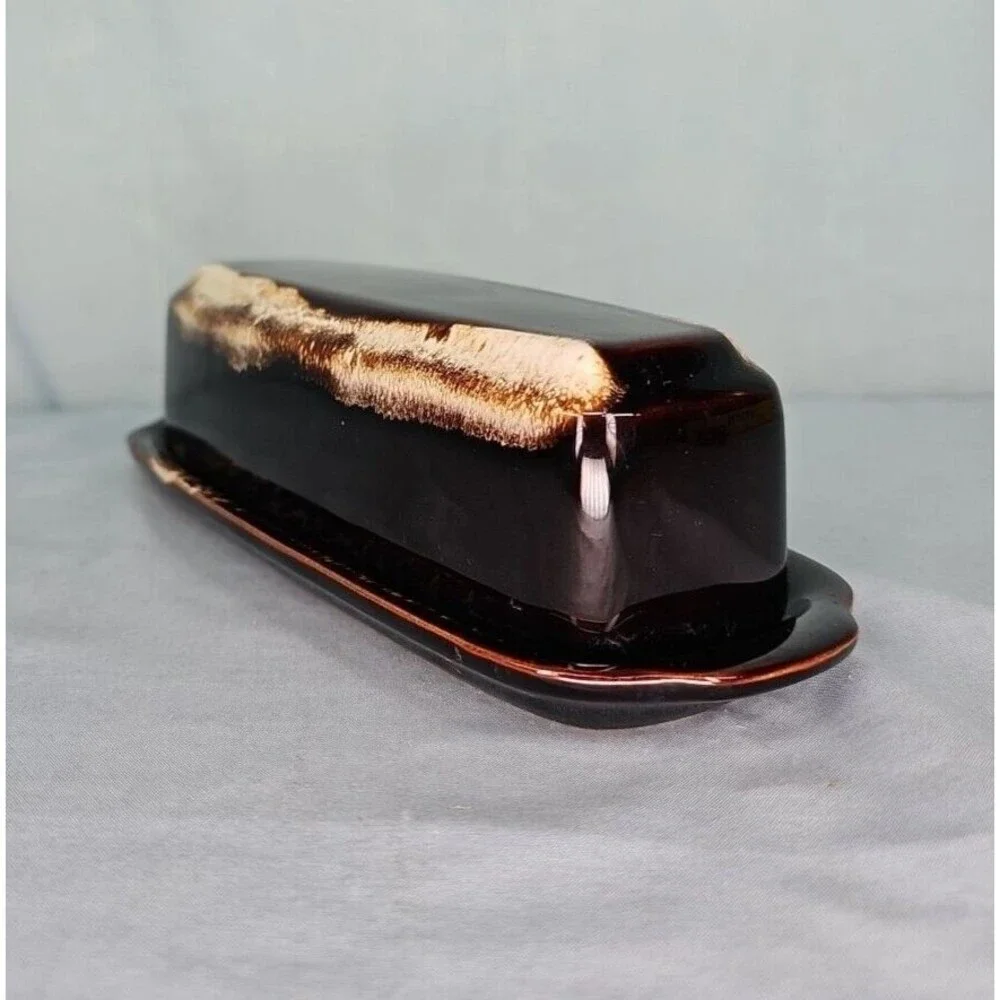 Butter Dish Pfaltzgraff Gourmet Brown Stoneware Drip Glaze Covered 1/4 lb